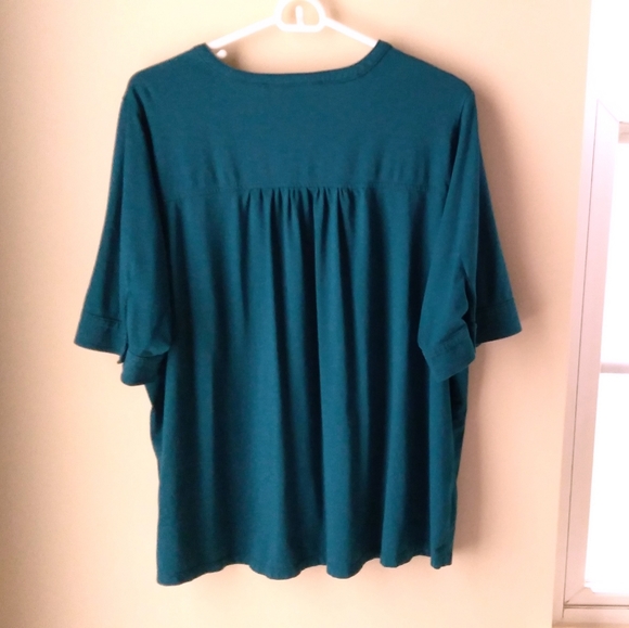 Land's End Teal Elbow Sleeve Button Front Top - Picture 5 of 6